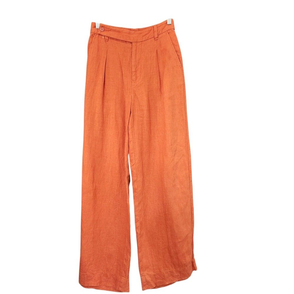 Madewell Linen Pleated Wide Leg Pants Burnt Orange Size 00 26x29"